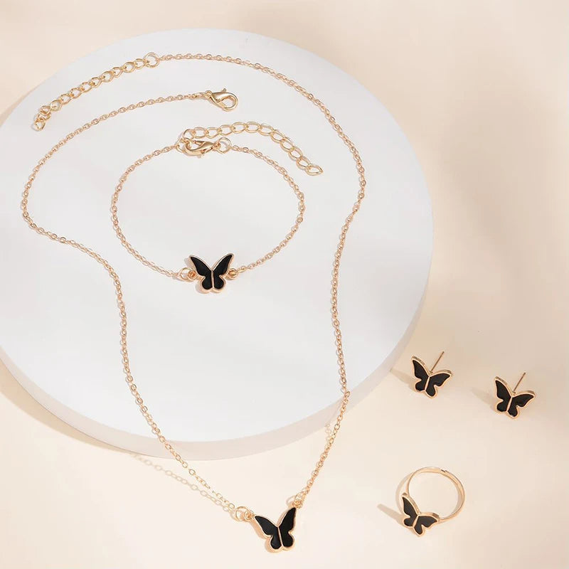 5PCS Butterfly Pendants Necklace Earrings Ring Bracelet Sets for Women Jewelry Set Bridal Jewelry — alternate detail