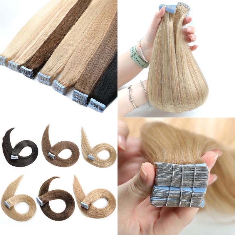 Double Pull Full Virgin Real 50g Hair Extension Long with Weft Invisible Skin Weft 20 Thick Seamless Human Hair — additional product view