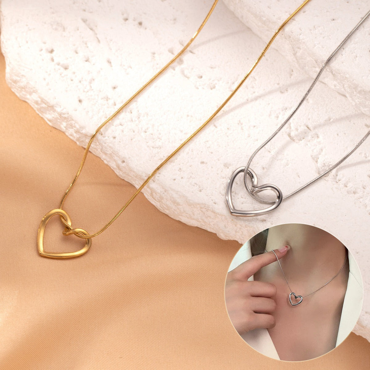 Stainless Steel Twist Hollow Heart Pendant Necklace for Women Spicy Women Clavicle Chain Jewelry — main product view