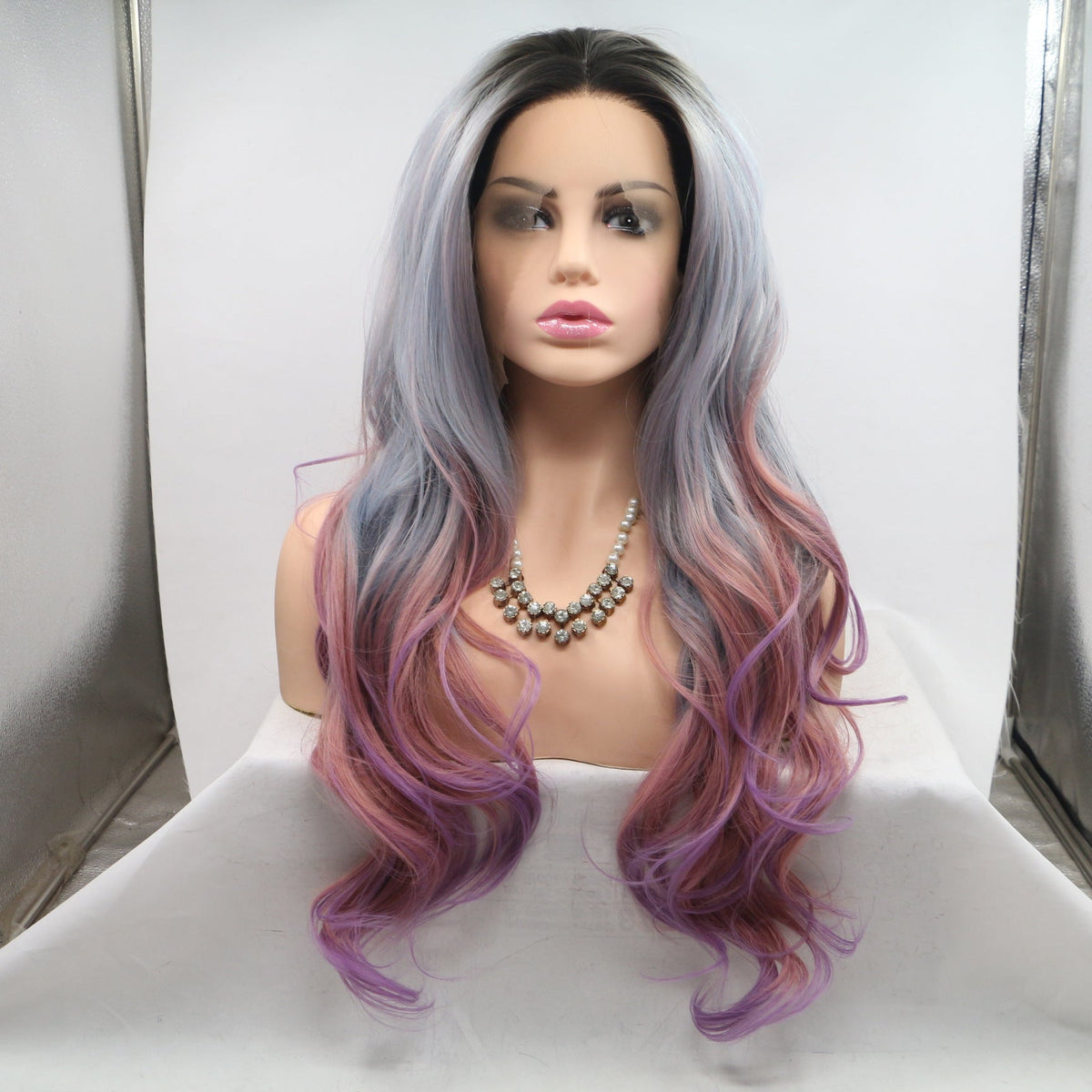 Front Lace Half Hand Hook Gradient Color Long Curly Wig — product view