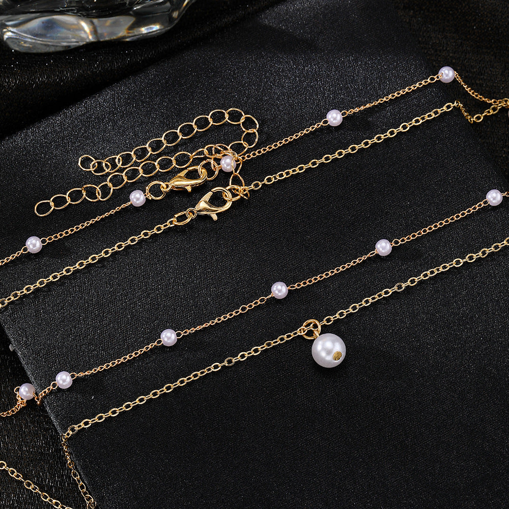 Women's Pearl Tassel Pendant Double-layer Necklace Gold Pearl Necklace for Women — product detail