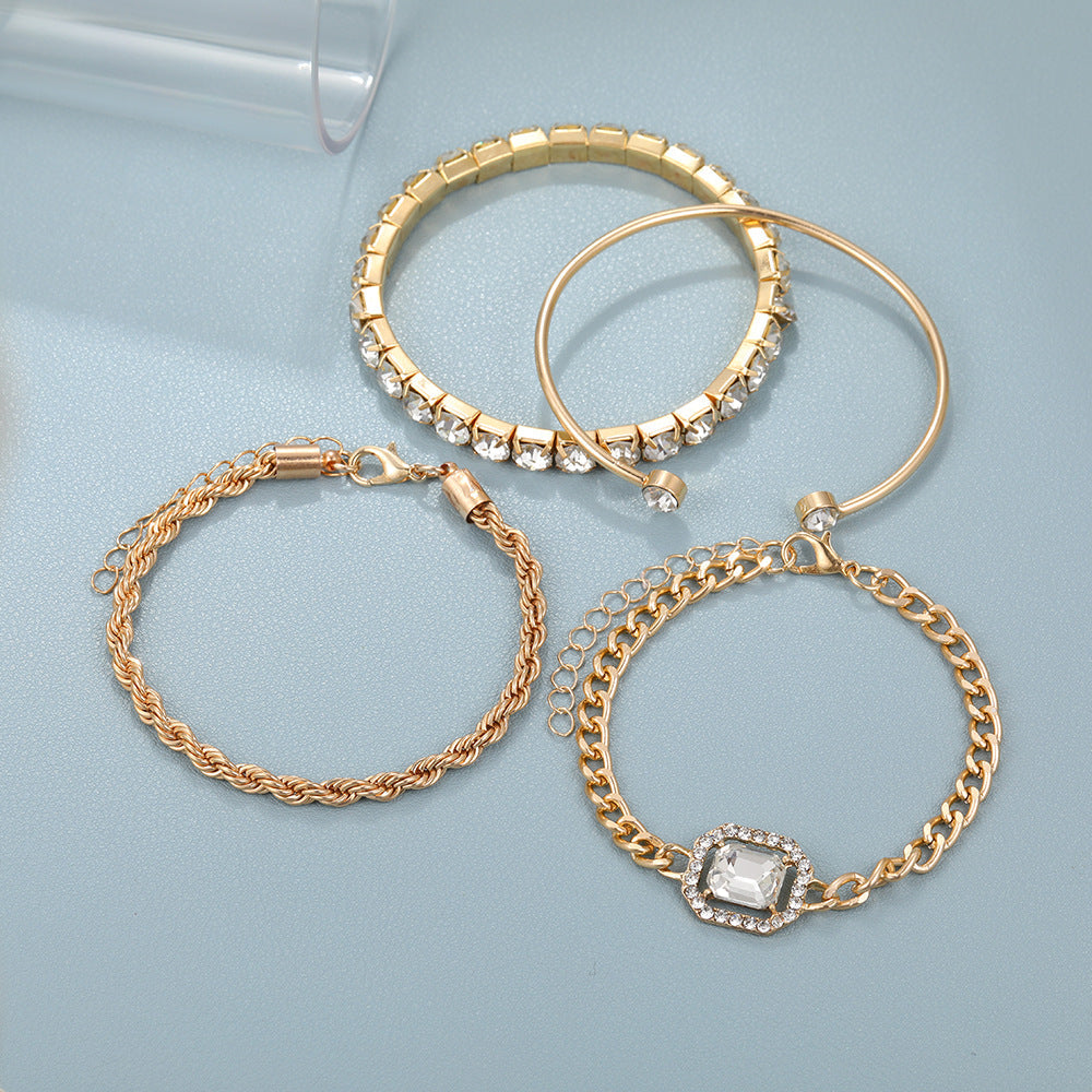 4 Pcs Crystal Bracelet Set Bohemian Design for Women Vintage Twisted Cuff Chains Armband Jewelry — product detail