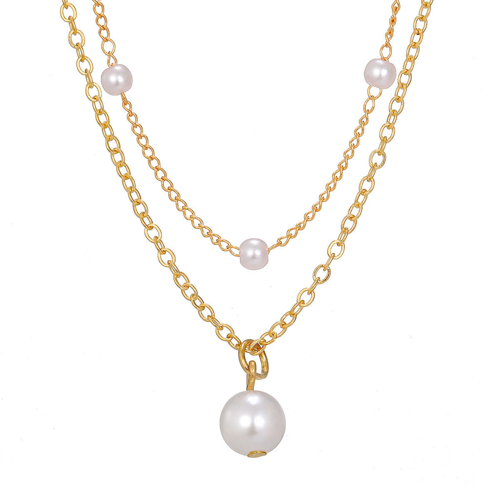 Women's Pearl Tassel Pendant Double-layer Necklace Gold Pearl Necklace for Women — alternate detail