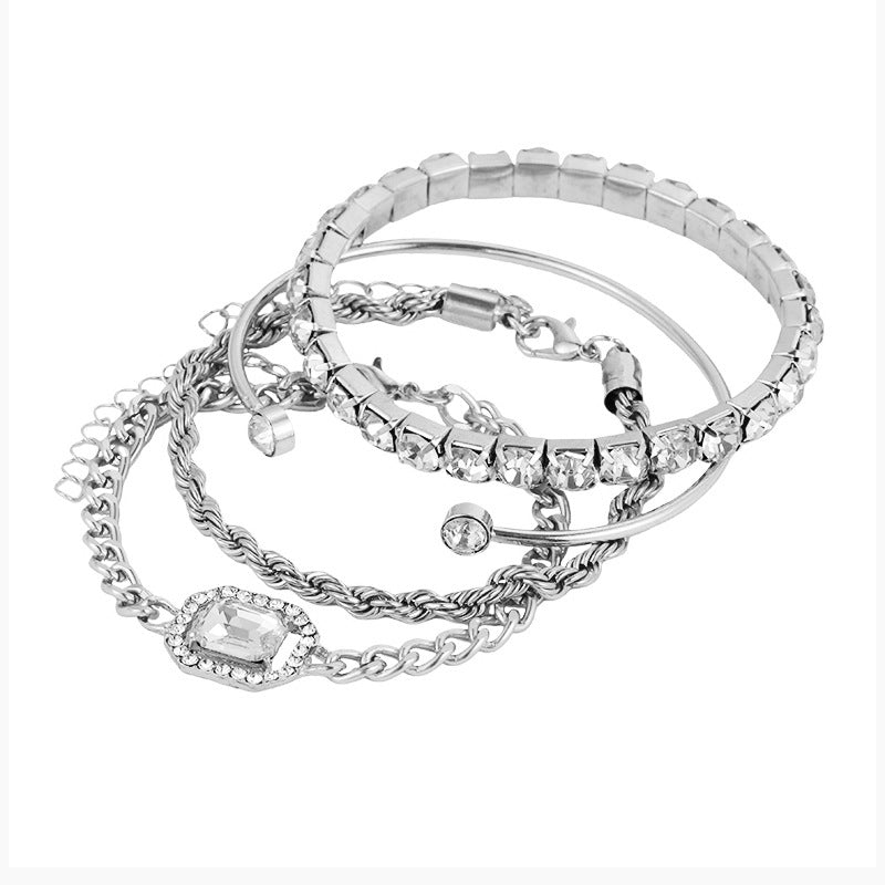 4 Pcs Crystal Bracelet Set Bohemian Design for Women Vintage Twisted Cuff Chains Armband Jewelry — additional product view