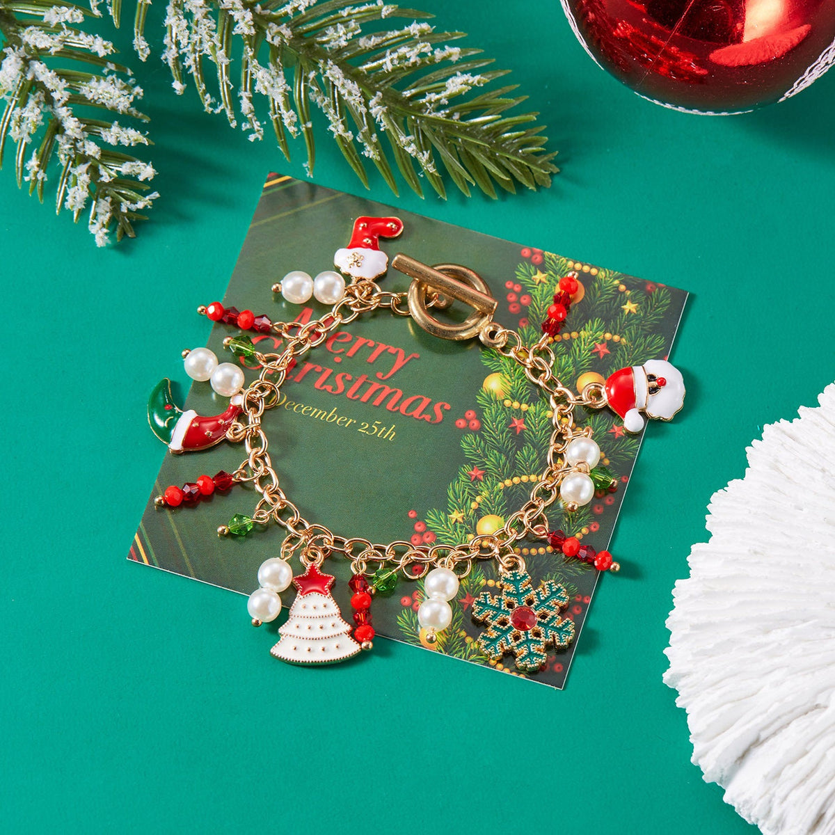 Personalized Christmas Bracelet Christmas Tree Santa Claus Pendant Bracelet for Women Jewelry — product view