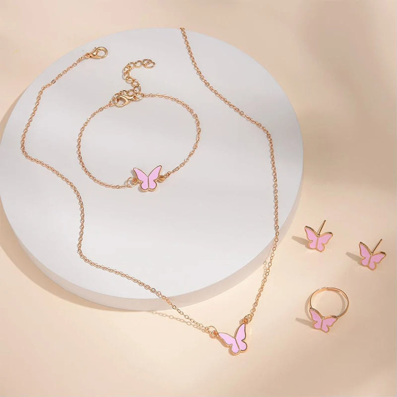 5PCS Butterfly Pendants Necklace Earrings Ring Bracelet Sets for Women Jewelry Set Bridal Jewelry — additional product view