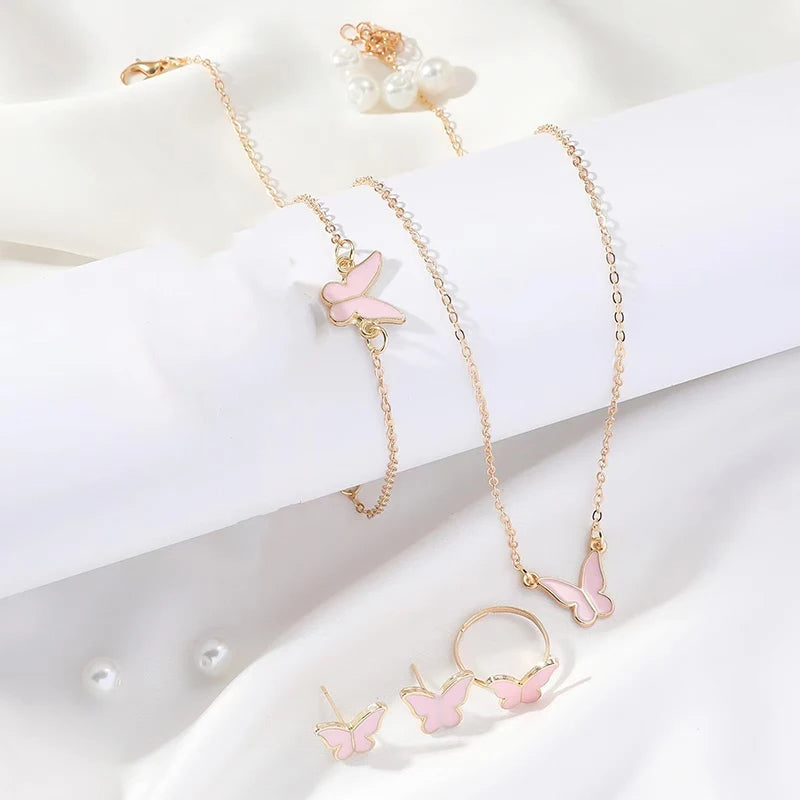 5PCS Butterfly Pendants Necklace Earrings Ring Bracelet Sets for Women Jewelry Set Bridal Jewelry — main product view