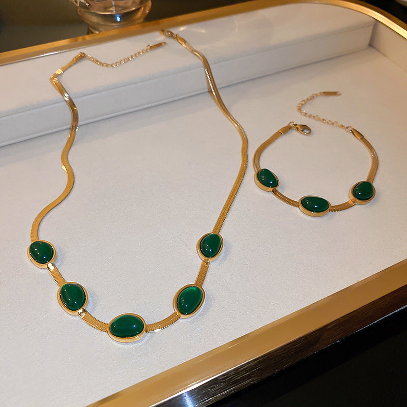 Green Stone Crytal Snake Chain Multilayer Necklace for Women Pendant Boho — alternate product view