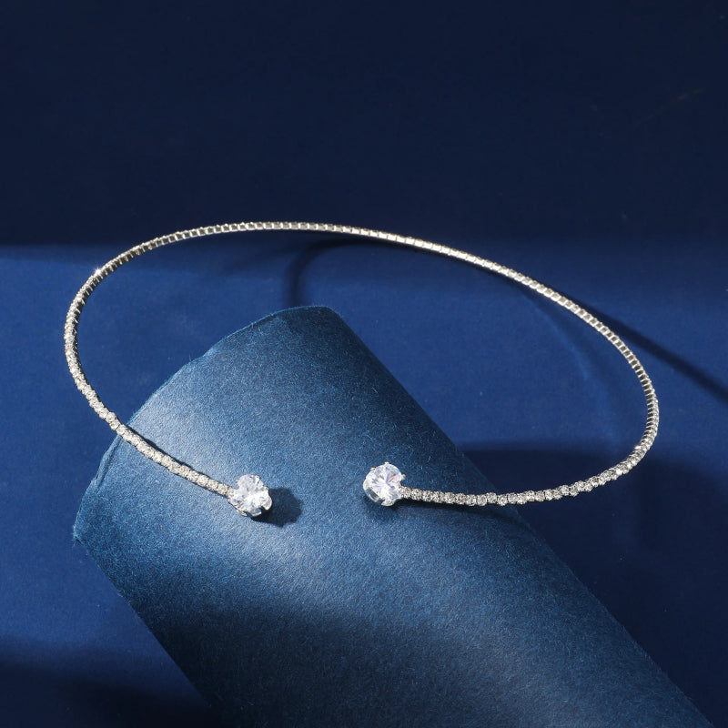 Rhinestone Heart Collar Choker Necklace for Women Silver Color Open Collar Necklace Torques Jewelry — product detail
