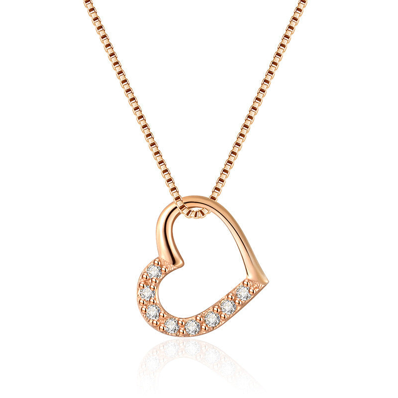 S925 Sterling Silver Love Heart Pendant Necklace for Women Gold Color Clavicle Chain Jewelry — main product view