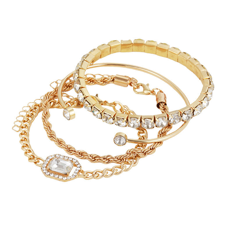 4 Pcs Crystal Bracelet Set Bohemian Design for Women Vintage Twisted Cuff Chains Armband Jewelry — alternate detail