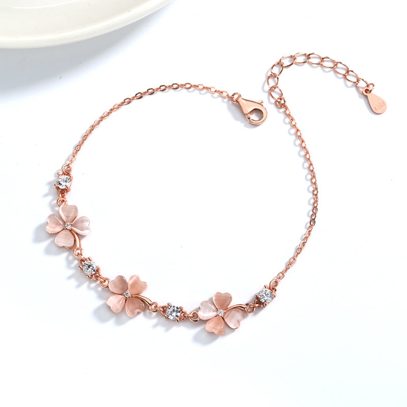 Opal Crystal Gemstones Chain Bracelets for Women Zircon Diamonds Rose Gold Jewelry Bijoux Girlfriend Gifts — product view