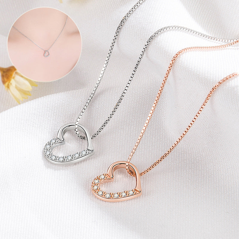 S925 Sterling Silver Love Heart Pendant Necklace for Women Gold Color Clavicle Chain Jewelry — main product view