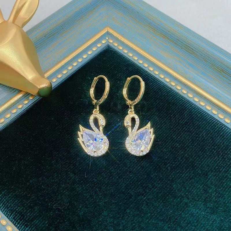 Sweet Rhinestone Swan Earrings for Women Jewelry — detail view