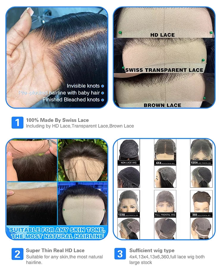 6x4 Density Virgin Human Hair Wigs for Black Women Vietnamese Raw Hair Transparent Lace Front Pre-plucked Bleached Knots — additional product view