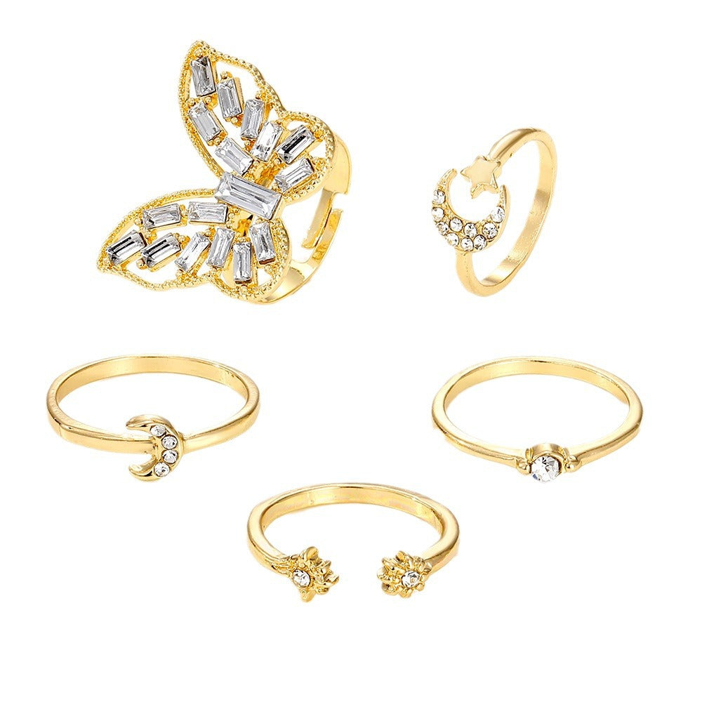 Silver Color Butterfly Rings for Women Lover Vintage Geometric Metal Couple Finger Rings Set Jewelry — additional product view