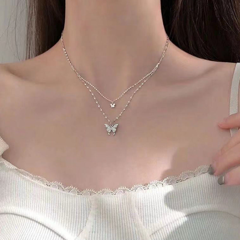 Double Butterfly Necklace Gold Plated Butterfly Pendant Engagement Necklaces for Women — product detail
