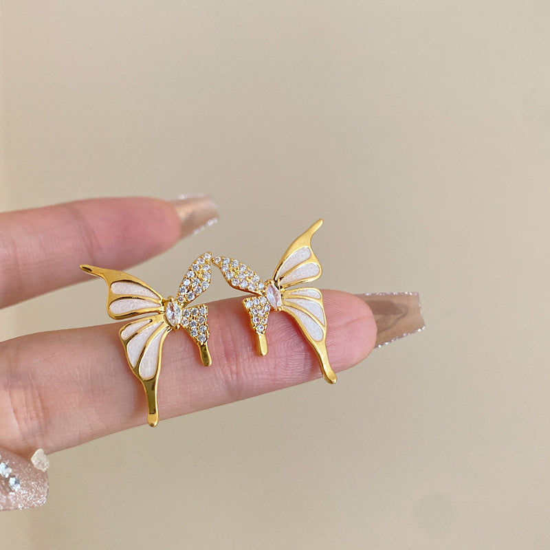 Rhinestone Dripped Butterflies Stud Earrings Sweet Everyday Versatile Jewelry for Women — detail view