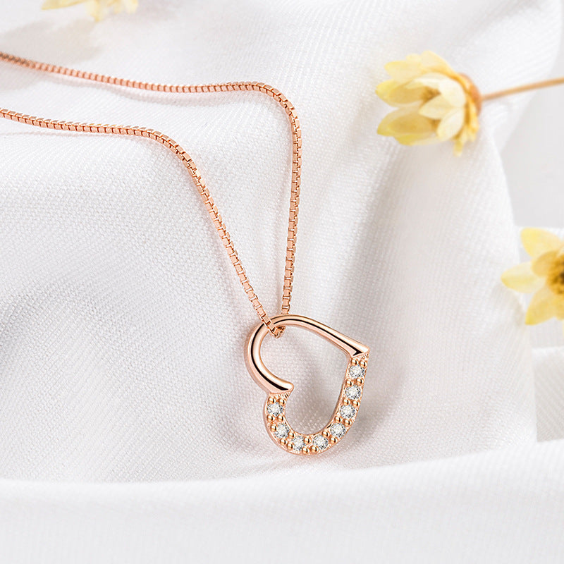 S925 Sterling Silver Love Heart Pendant Necklace for Women Gold Color Clavicle Chain Jewelry — product detail