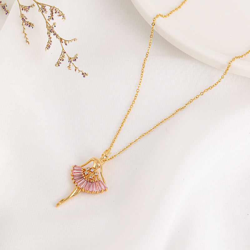 Ballet-women-shaped Necklace Rhinestone Clavicle Chain Jewelry for Women — additional product view