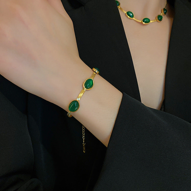 Green Stone Crytal Snake Chain Multilayer Necklace for Women Pendant Boho — product detail