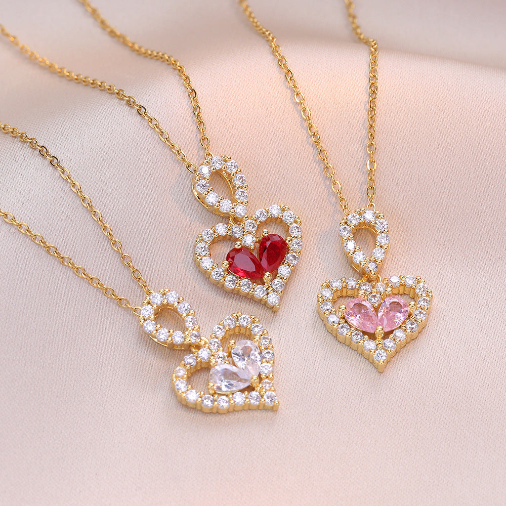 Exquisite Rhinestone Crystal Heart Pendants Necklaces for Women Jewelry — main product view