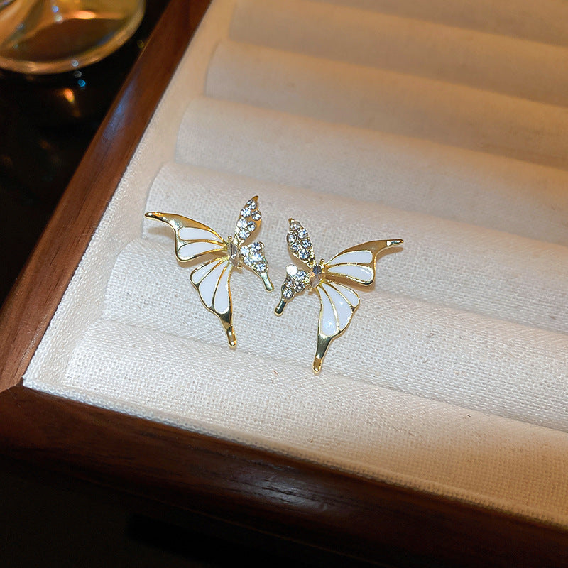Rhinestone Dripped Butterflies Stud Earrings Sweet Everyday Versatile Jewelry for Women — additional product view