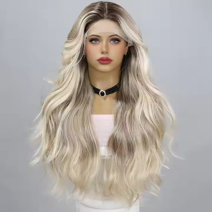 T-shaped Lace Gold Gradient Wavy Curly Hair Wigs — product detail
