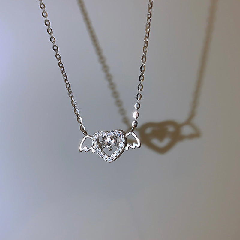 Vintage Gothic Heart Crown Angel Wings Pendant Necklaces for Women Exquisite Love Shape Clavicle Chain Choker Jewelry — main product view