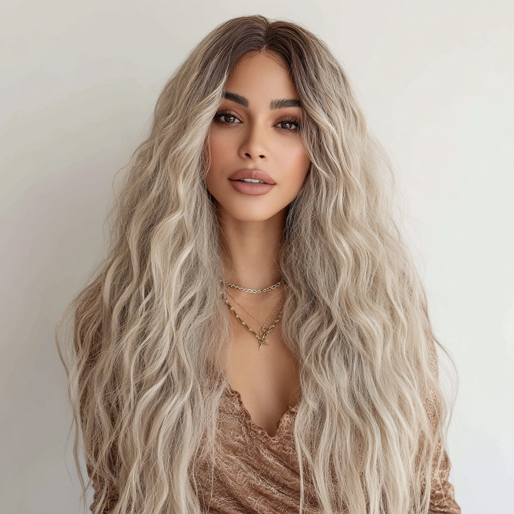 T-shaped Lace Front Wig Gray Gradient Wavy Curly Hair Wig for Women Sm9017 — alternate detail
