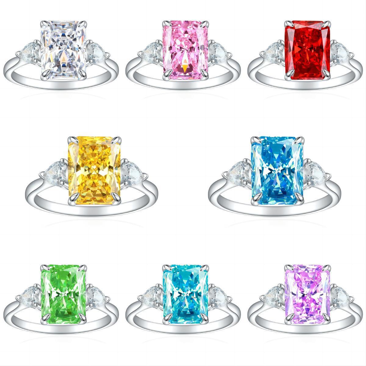 S925 Colorful Rectangular Rhinestone Ring Love Rings for Women Jewelry — alternate detail