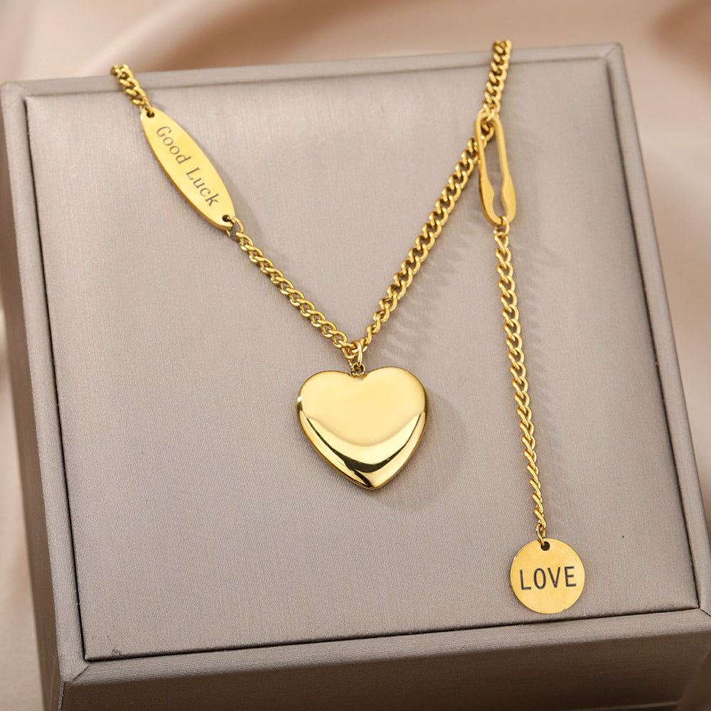 Multilayer Heart Pendant Necklaces for Women Stainless Steel Chain Choker Zircon Moon Star Necklace Jewelry — main product view