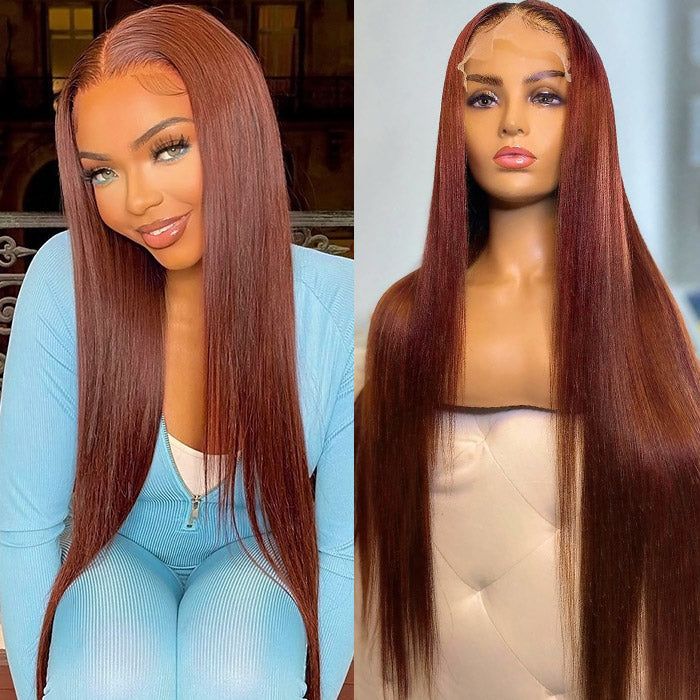 Red Brown 33color Human Hair Wig 134HD Transparent Lace — main product view