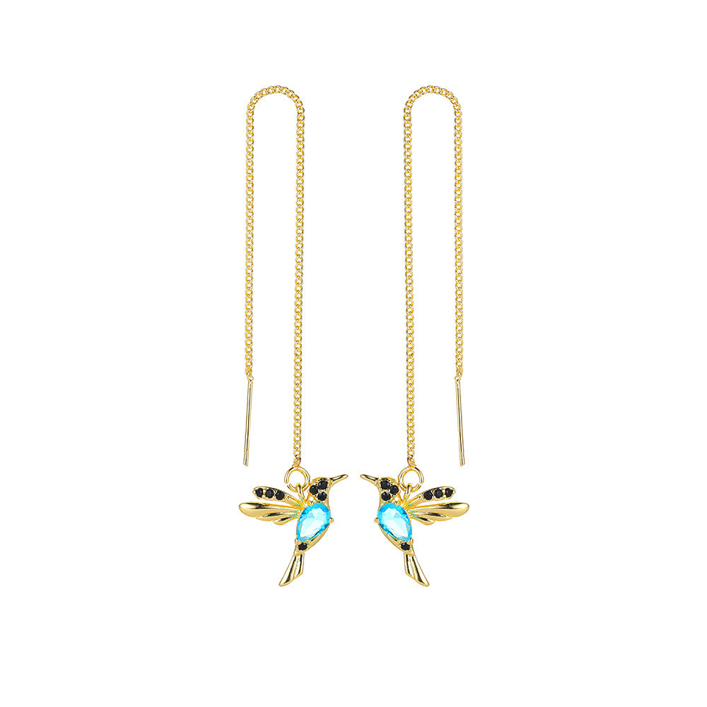 Little Bird Drop Long Hanging Hummingbird Earrings for Women Tassel Crystal Pendant Earring Jewelry — main product view