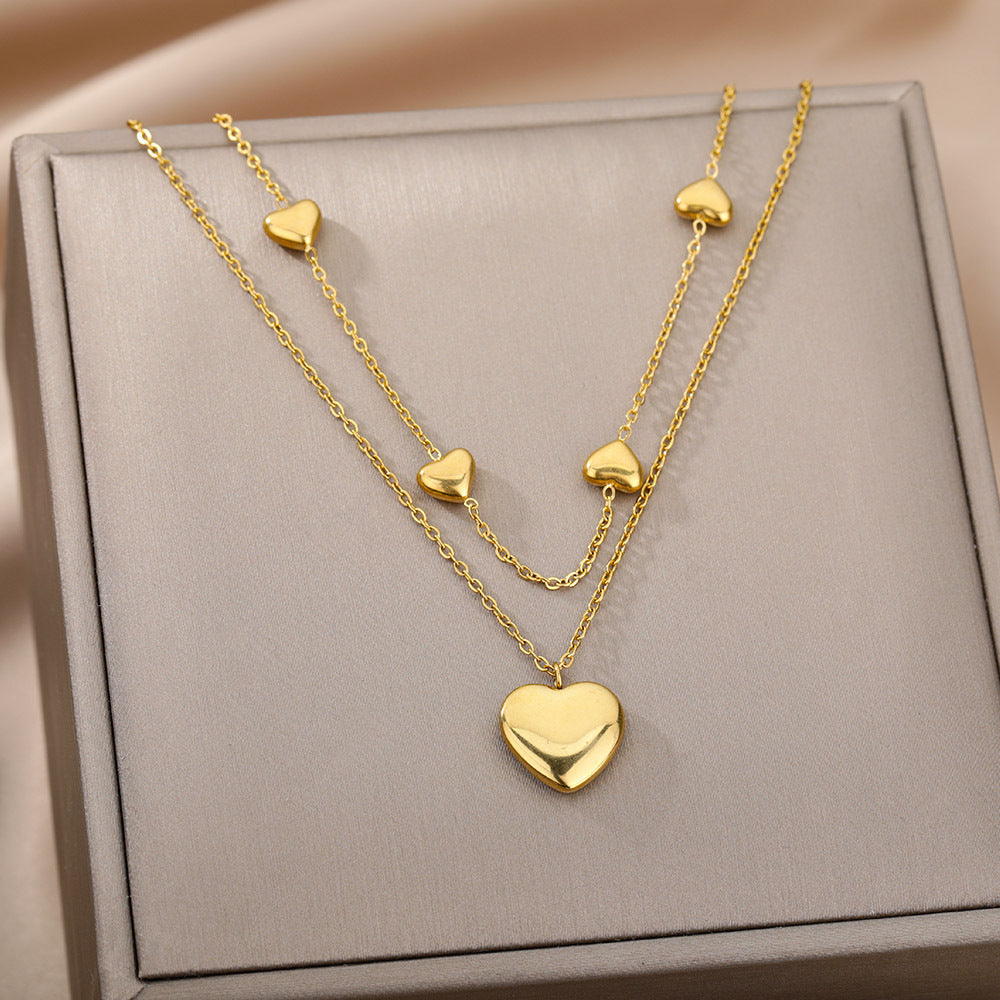 Multilayer Heart Pendant Necklaces for Women Stainless Steel Chain Choker Zircon Moon Star Necklace Jewelry — alternate product view