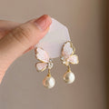 Gradient Butterfly Pearl Earrings with Rhinestones Personalized Earrings for Women Jewelry — detail view