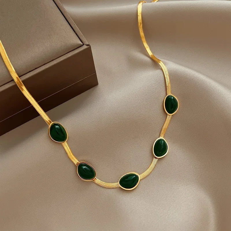 Green Stone Crytal Snake Chain Multilayer Necklace for Women Pendant Boho — alternate detail