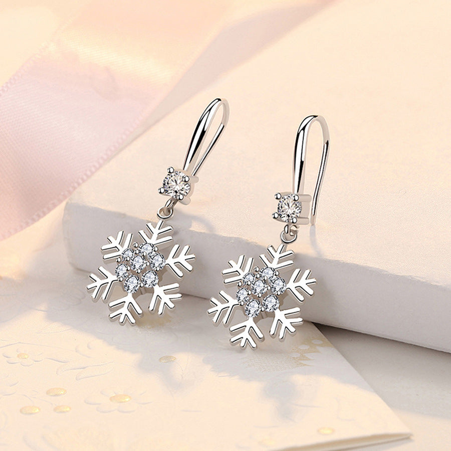 Snowflake Earrings with Rhinestones Personalized Christmas Earrings for Women Jewelry — detail view