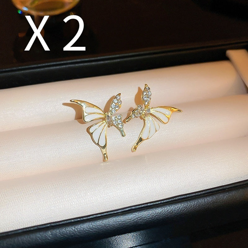 Rhinestone Dripped Butterflies Stud Earrings Sweet Everyday Versatile Jewelry for Women — product detail