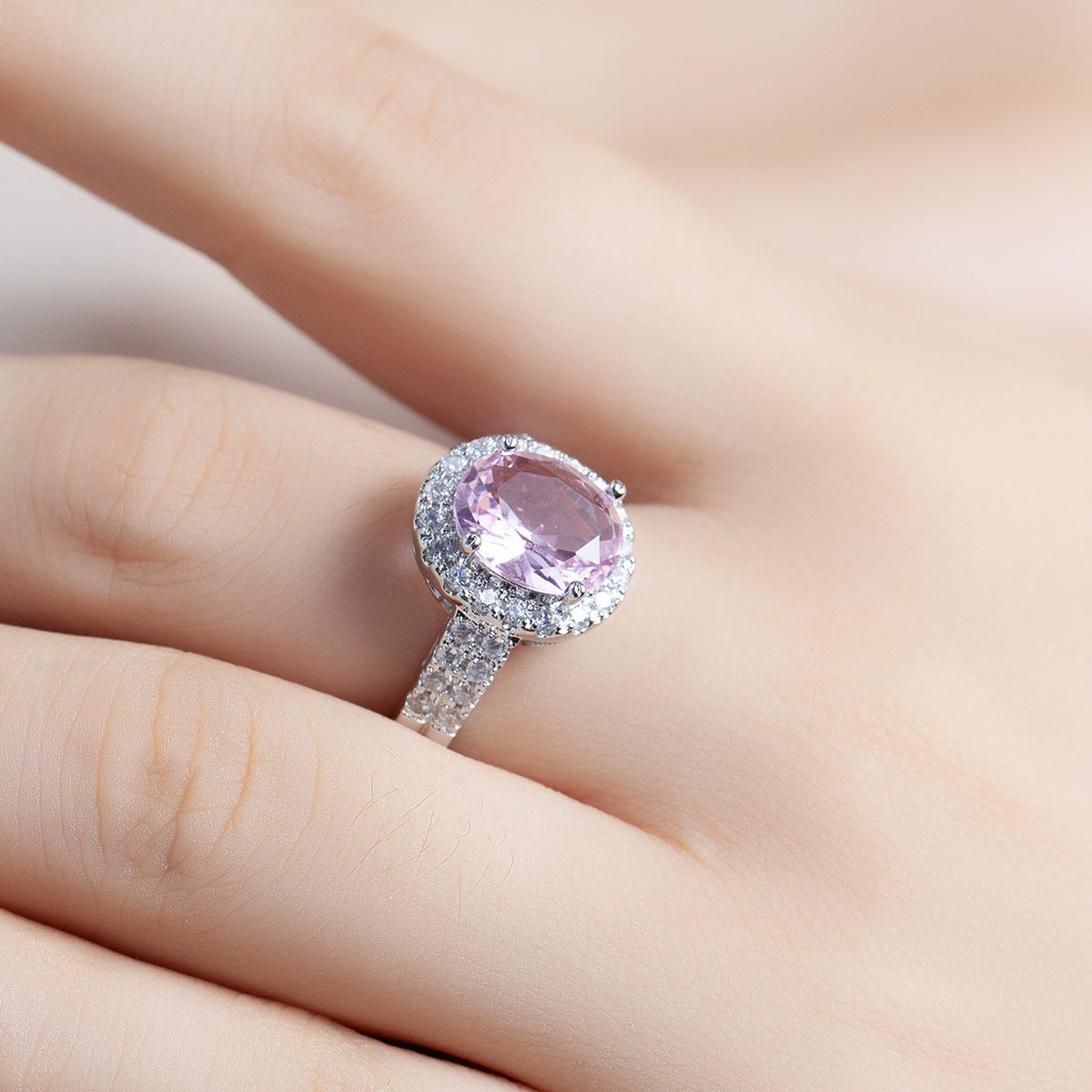 Oval Cut Crystal & Zircon Ring, European Style Zircon Jewelry for Women — main product view