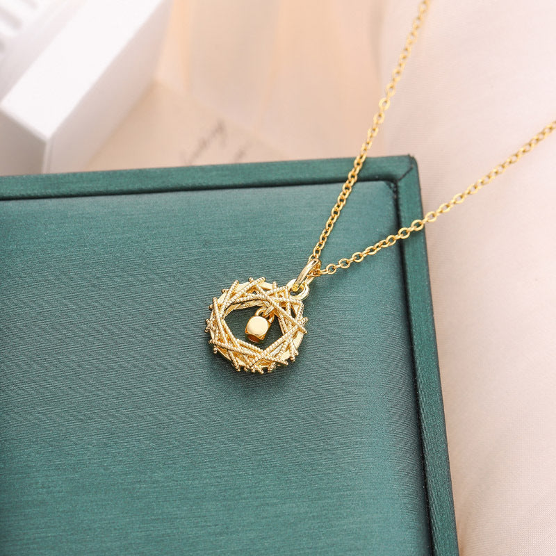 Gold Circle Net Design Necklace for Women Jewelry — detail view