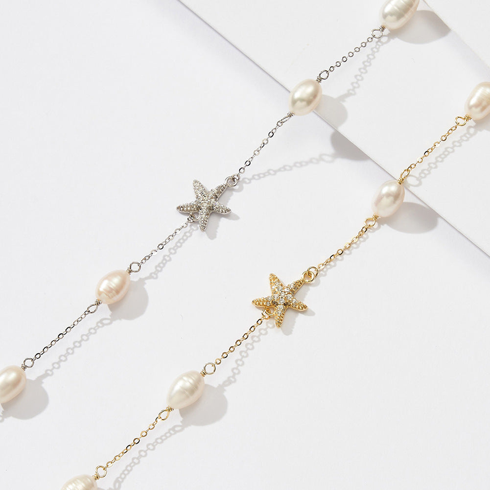 Sterling Silver Freshwater Pearl Starfish Beach Necklace Jewelry Women's Necklace for Women Party Jewelry — additional product view