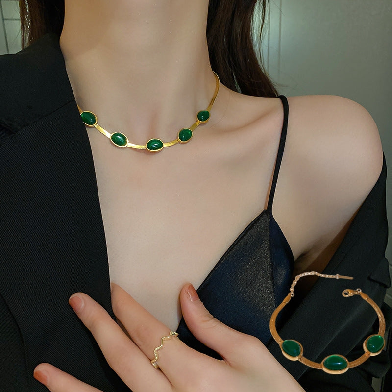 Green Stone Crytal Snake Chain Multilayer Necklace for Women Pendant Boho — main product view