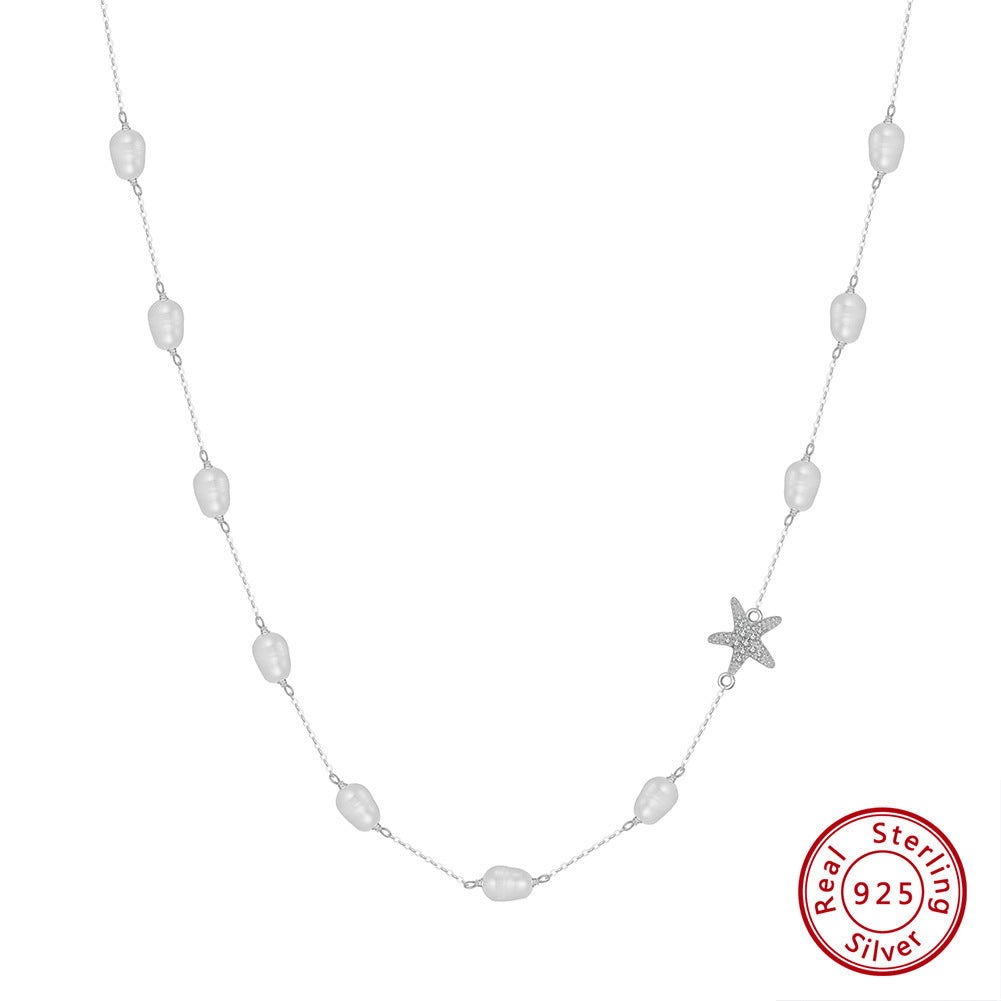 Sterling Silver Freshwater Pearl Starfish Beach Necklace Jewelry Women's Necklace for Women Party Jewelry — detail view
