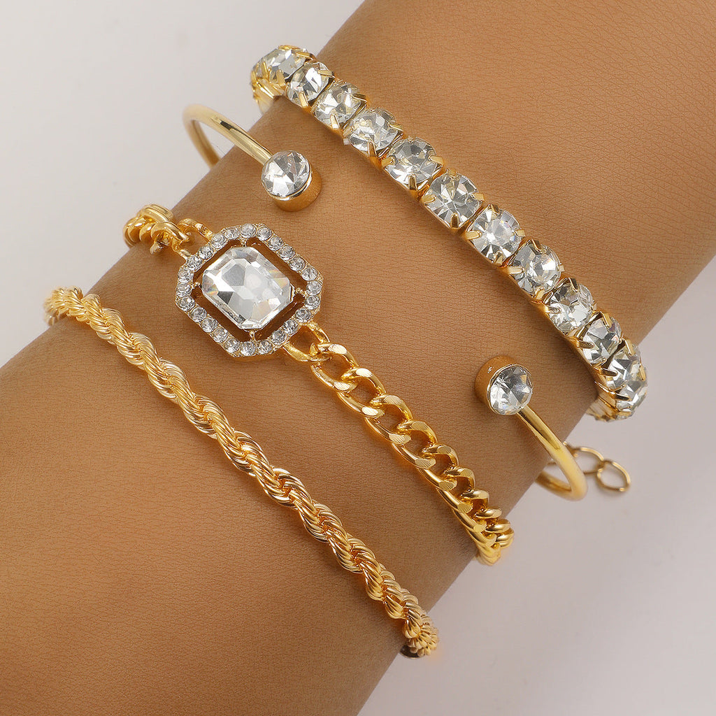 4 Pcs Crystal Bracelet Set Bohemian Design for Women Vintage Twisted Cuff Chains Armband Jewelry — alternate product view