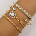 4 Pcs Crystal Bracelet Set Bohemian Design for Women Vintage Twisted Cuff Chains Armband Jewelry — alternate product view