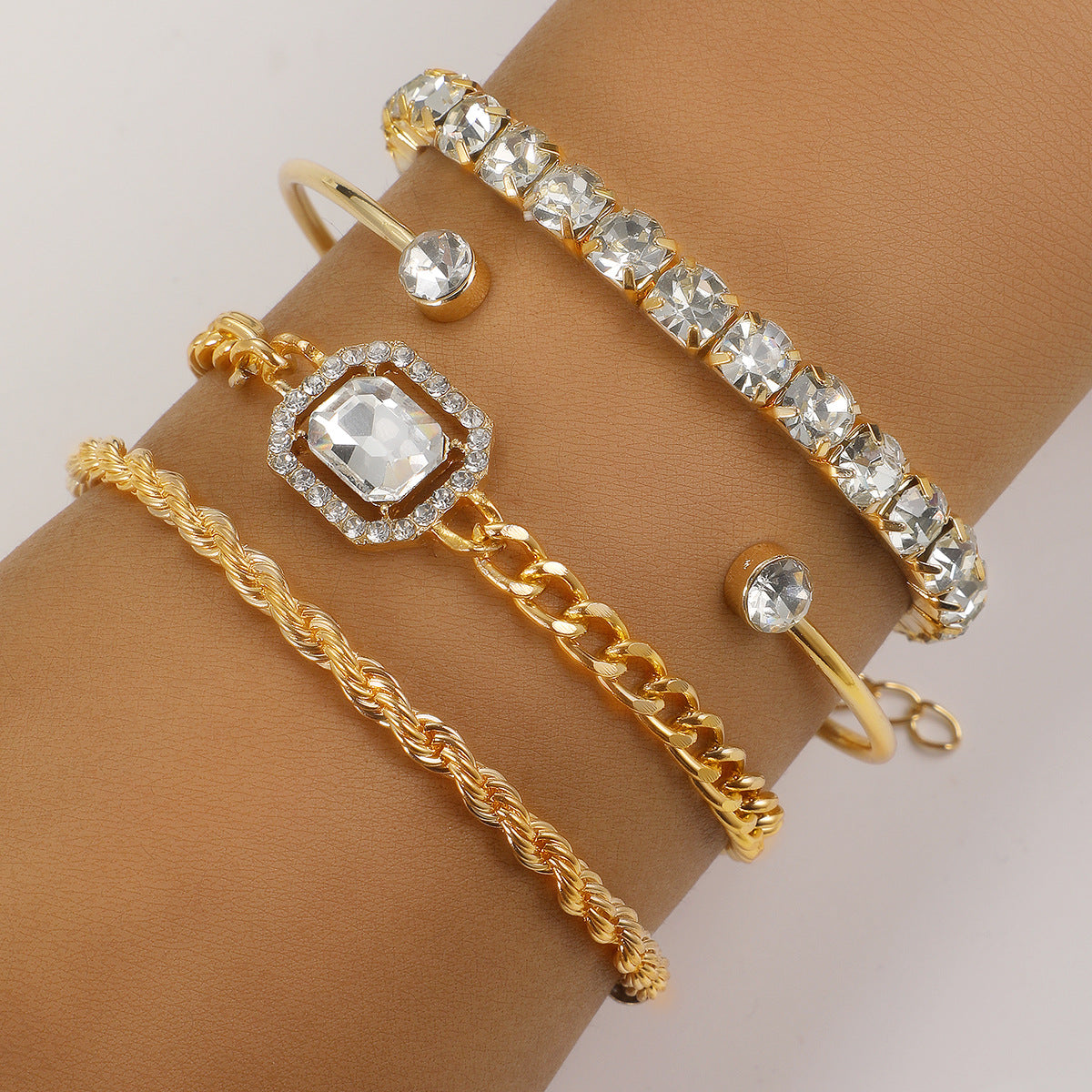 4 Pcs Crystal Bracelet Set Bohemian Design for Women Vintage Twisted Cuff Chains Armband Jewelry — alternate product view