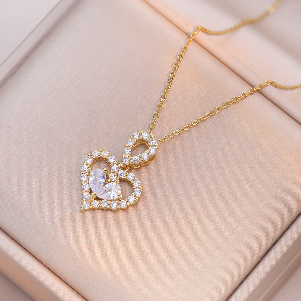 Exquisite Rhinestone Crystal Heart Pendants Necklaces for Women Jewelry — alternate product view