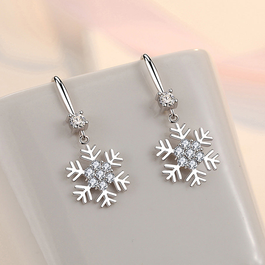 Snowflake Earrings with Rhinestones Personalized Christmas Earrings for Women Jewelry — alternate product view