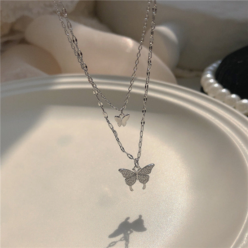 Double Butterfly Necklace Gold Plated Butterfly Pendant Engagement Necklaces for Women — additional product view